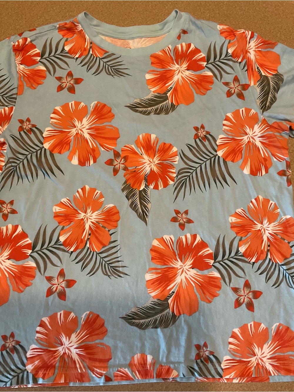Original Use Blue Short Sleeve Tee with Orange Floral Print